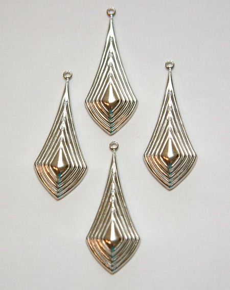 Silver Plated Raised Ribbed Pointed Pendant Drop (4) mtl065P