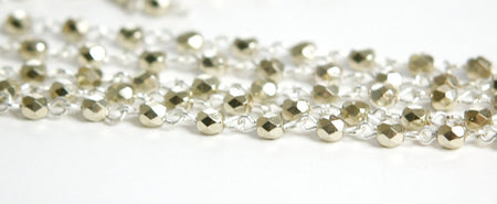 Pale Gold Faceted Czech Glass Bead Chain Silver Links chn126