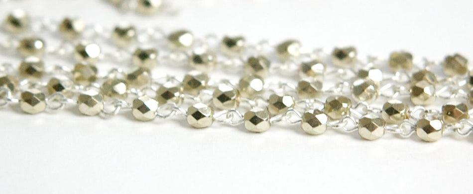 Pale Gold Faceted Czech Glass Bead Chain Silver Links chn126