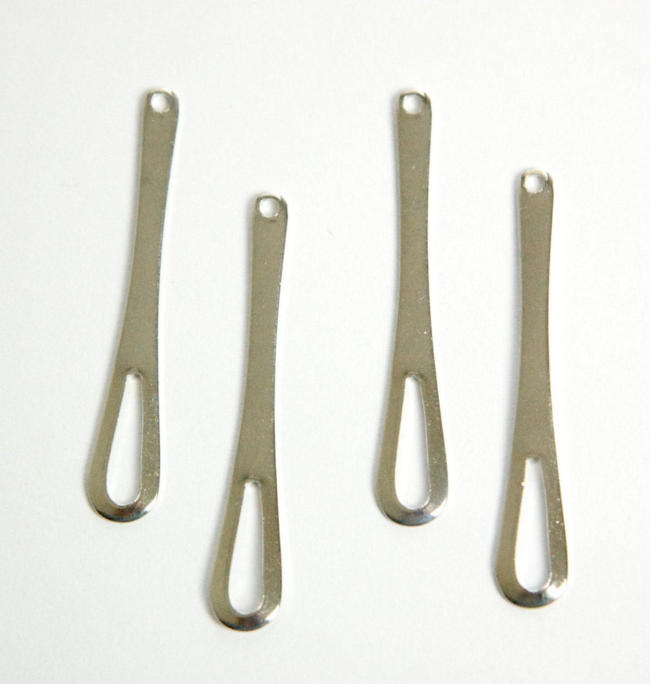 Silver Plated Long Rounded Open Teardrop Pendant Drops (6) mtl373D