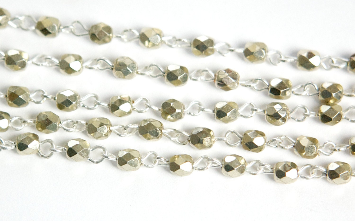 Pale Gold Faceted Czech Glass Bead Chain Silver Links chn126