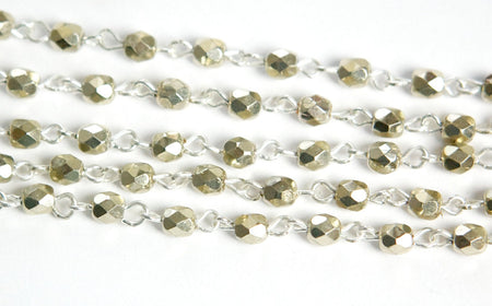 Pale Gold Faceted Czech Glass Bead Chain Silver Links chn126