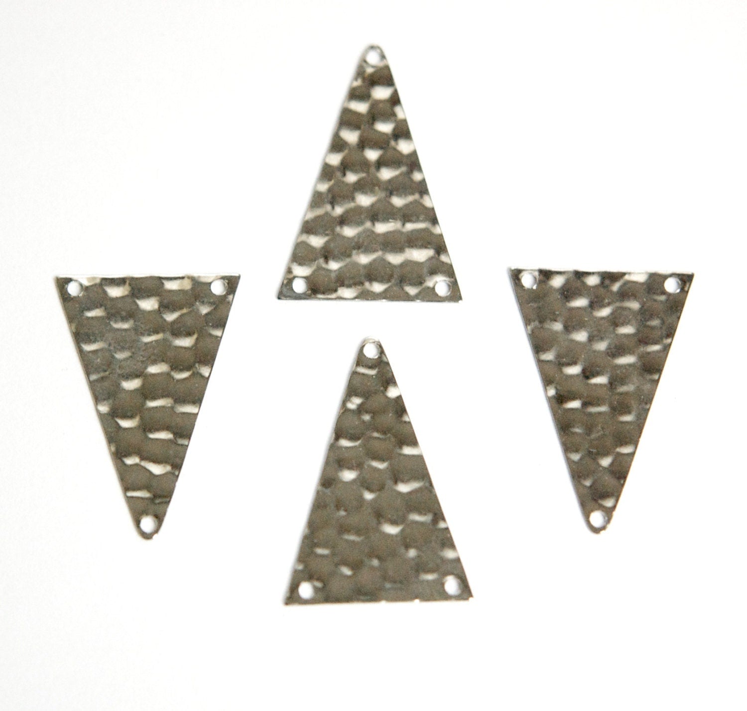 3 Hole Silver Plated Hammered Triangle Pendant Findings mtl512D
