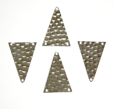 3 Hole Silver Plated Hammered Triangle Pendant Findings mtl512D