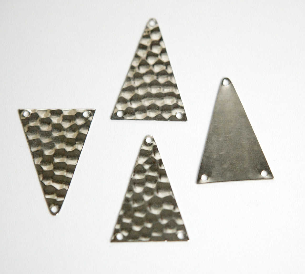 3 Hole Silver Plated Hammered Triangle Pendant Findings mtl512D