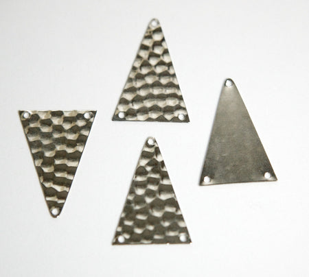 3 Hole Silver Plated Hammered Triangle Pendant Findings mtl512D