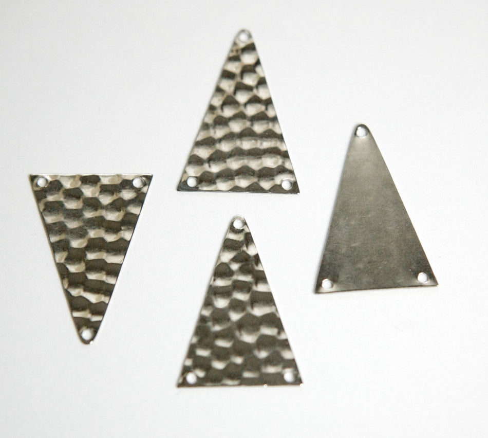 3 Hole Silver Plated Hammered Triangle Pendant Findings mtl512D
