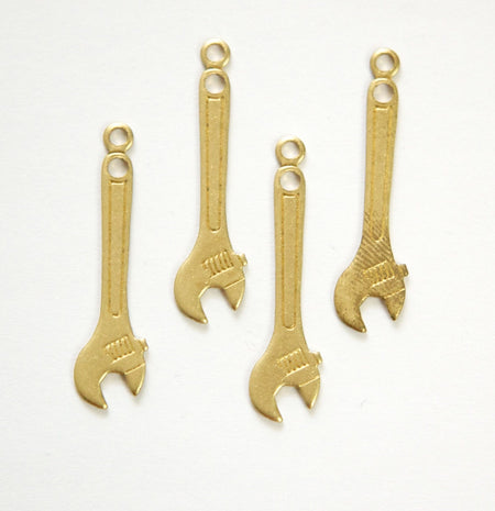 Raw Brass Wrench Tool Charm Pendant (8) chr184A