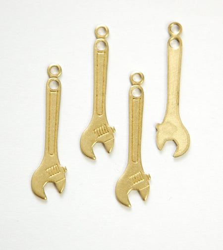 Raw Brass Wrench Tool Charm Pendant (8) chr184A