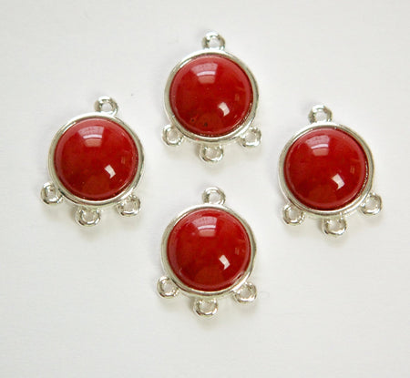 Acrylic Dark Red Cabochon in 4 Loop Silver Tone Setting pnd162D