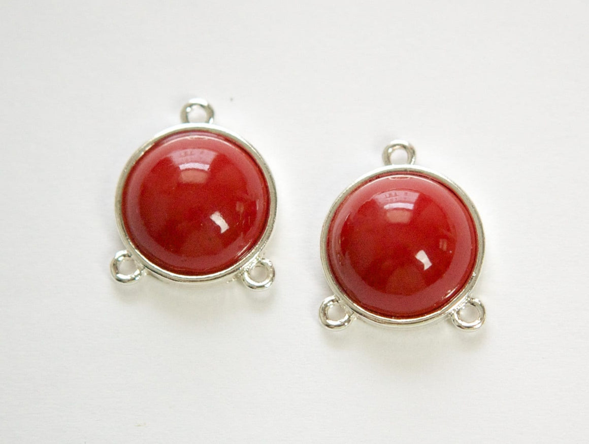 Acrylic Dark Red Cabochon in 3 Loop Silver Tone Setting pnd162B