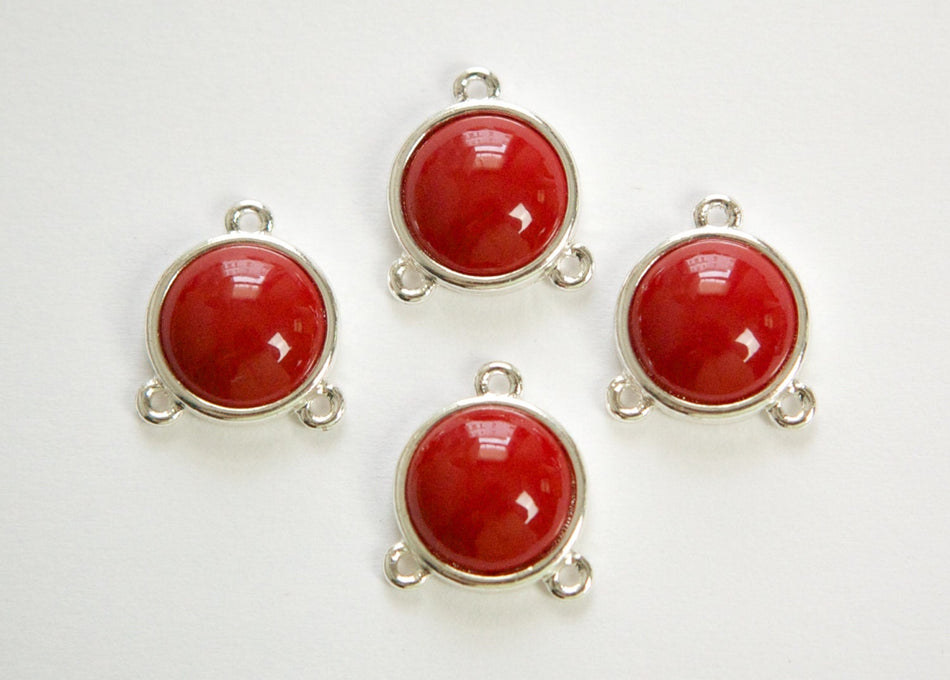 Acrylic Dark Red Cabochon in 3 Loop Silver Tone Setting pnd162F
