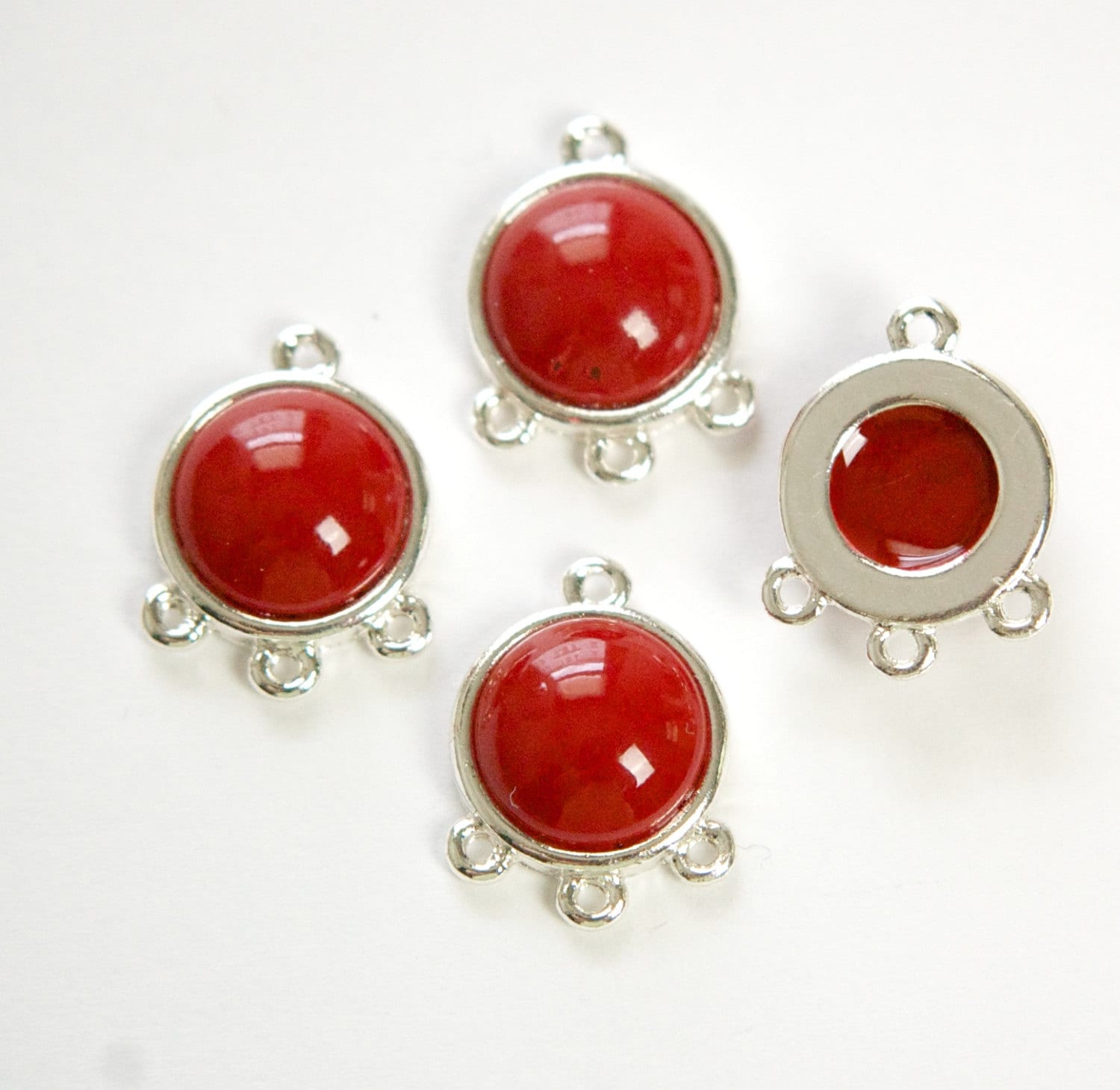Acrylic Dark Red Cabochon in 4 Loop Silver Tone Setting pnd162D