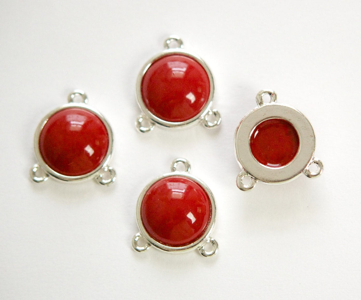Acrylic Dark Red Cabochon in 3 Loop Silver Tone Setting pnd162F