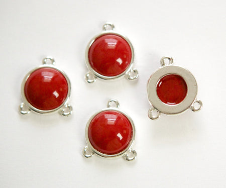Acrylic Dark Red Cabochon in 3 Loop Silver Tone Setting pnd162F
