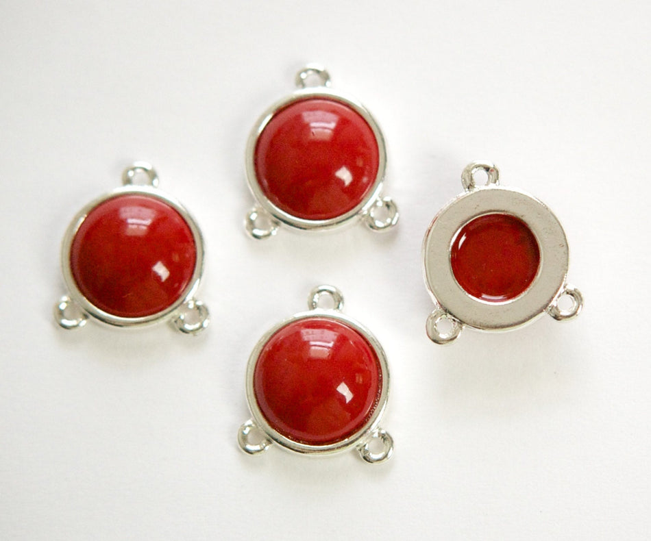 Acrylic Dark Red Cabochon in 3 Loop Silver Tone Setting pnd162F