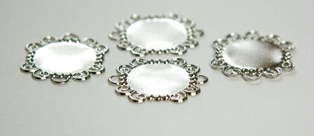 Silver Plated 18mm Round Scroll Edged Setting Connector (6) mtl300A