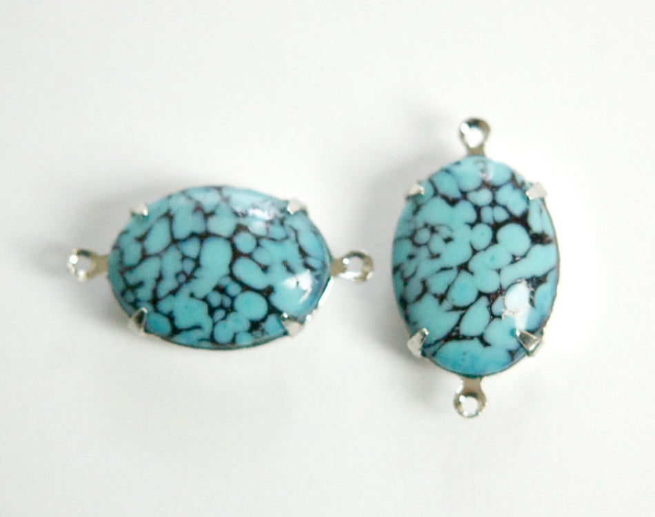 Vintage Turquoise Matrix Stones 2 Loop Silver Plated Setting 18x13mm ovl004W2