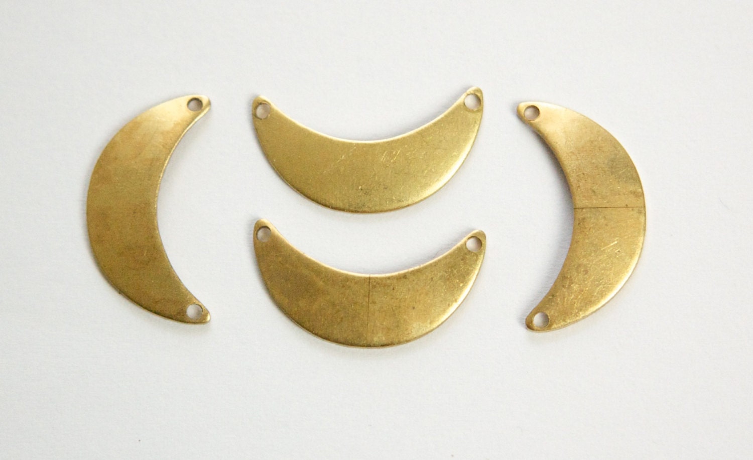 2 Hole Raw Brass Small Crescent Pendant Connector (8) mtl388A