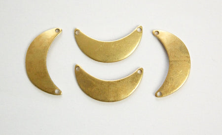 2 Hole Raw Brass Small Crescent Pendant Connector (8) mtl388A