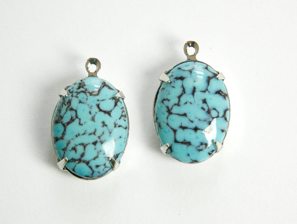 Vintage Turquoise Matrix Stones 1 Loop Silver Plated Setting 18x13mm ovl004W
