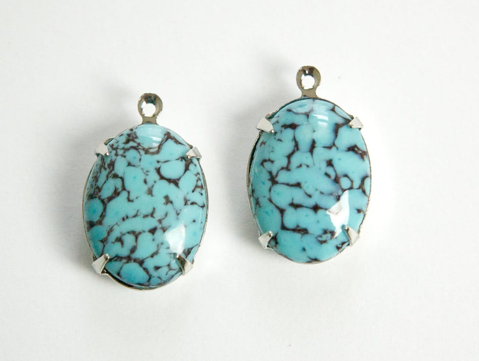 Vintage Turquoise Matrix Stones 1 Loop Silver Plated Setting 18x13mm ovl004W