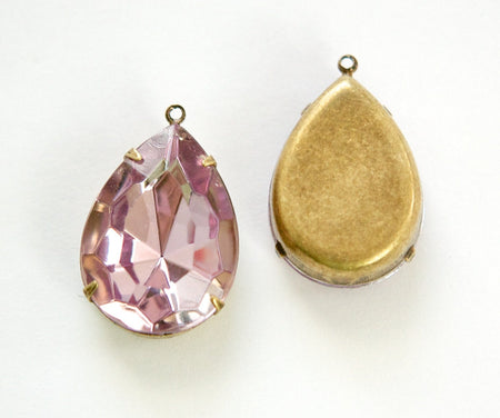 Vintage Faceted Lt Amethyst Acrylic Teardrop Stone 1 Loop Brass Ox Setting 25x18mm par012A