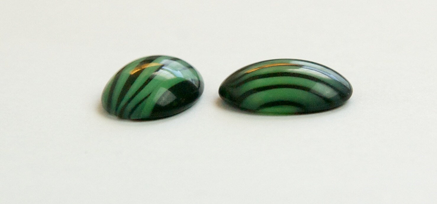 Vintage Green and Black Glass Domed Cabochons Version B 18x13mm cab051B