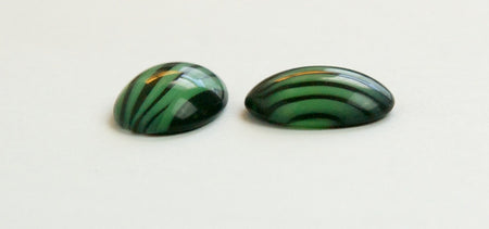 Vintage Green and Black Glass Domed Cabochons Version B 18x13mm cab051B