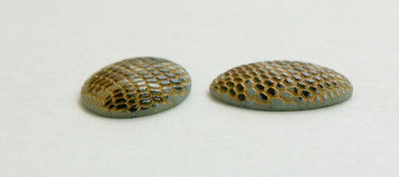 Vintage Gray with Black Darker Yellow Snakeskin Glass Cabochons 20x15mm (2) cab164A
