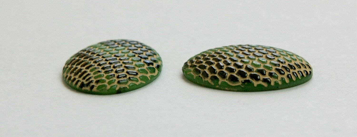 Vintage Green with Black Darker Yellow Snakeskin Glass Cabochons 20x15mm (2) cab164B