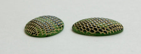 Vintage Green with Black Darker Yellow Snakeskin Glass Cabochons 20x15mm (2) cab164B
