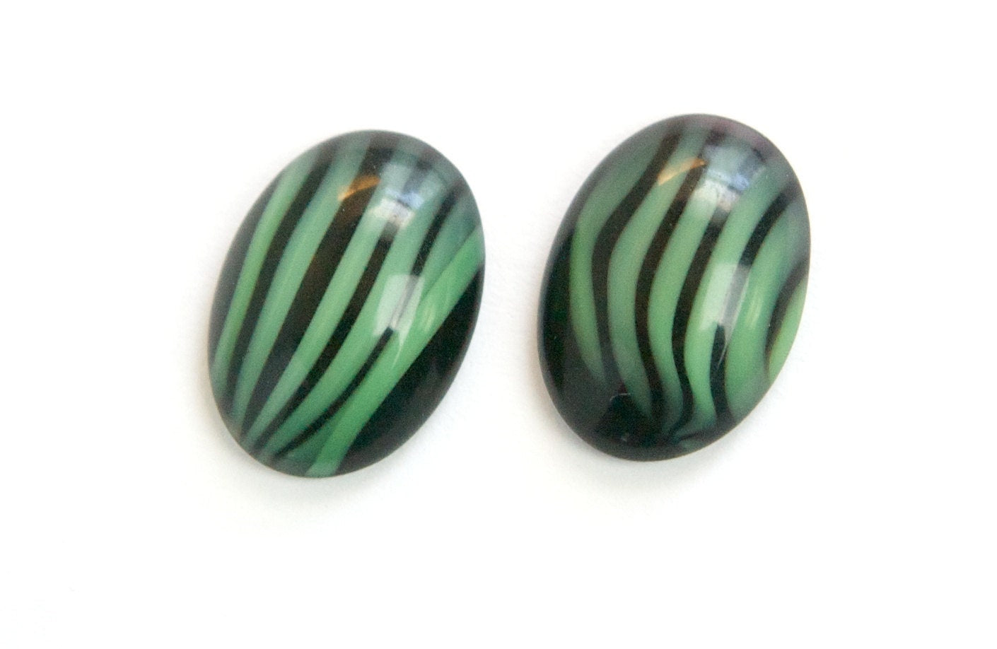 Vintage Green and Black Glass Domed Cabochons Version B 18x13mm cab051B