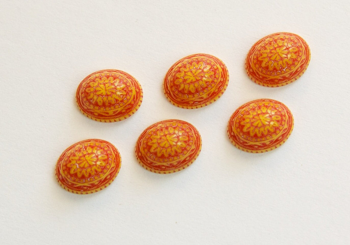 Vintage Mosaic Yellow and Orange Cabochons 10x8mm (8) cab714M