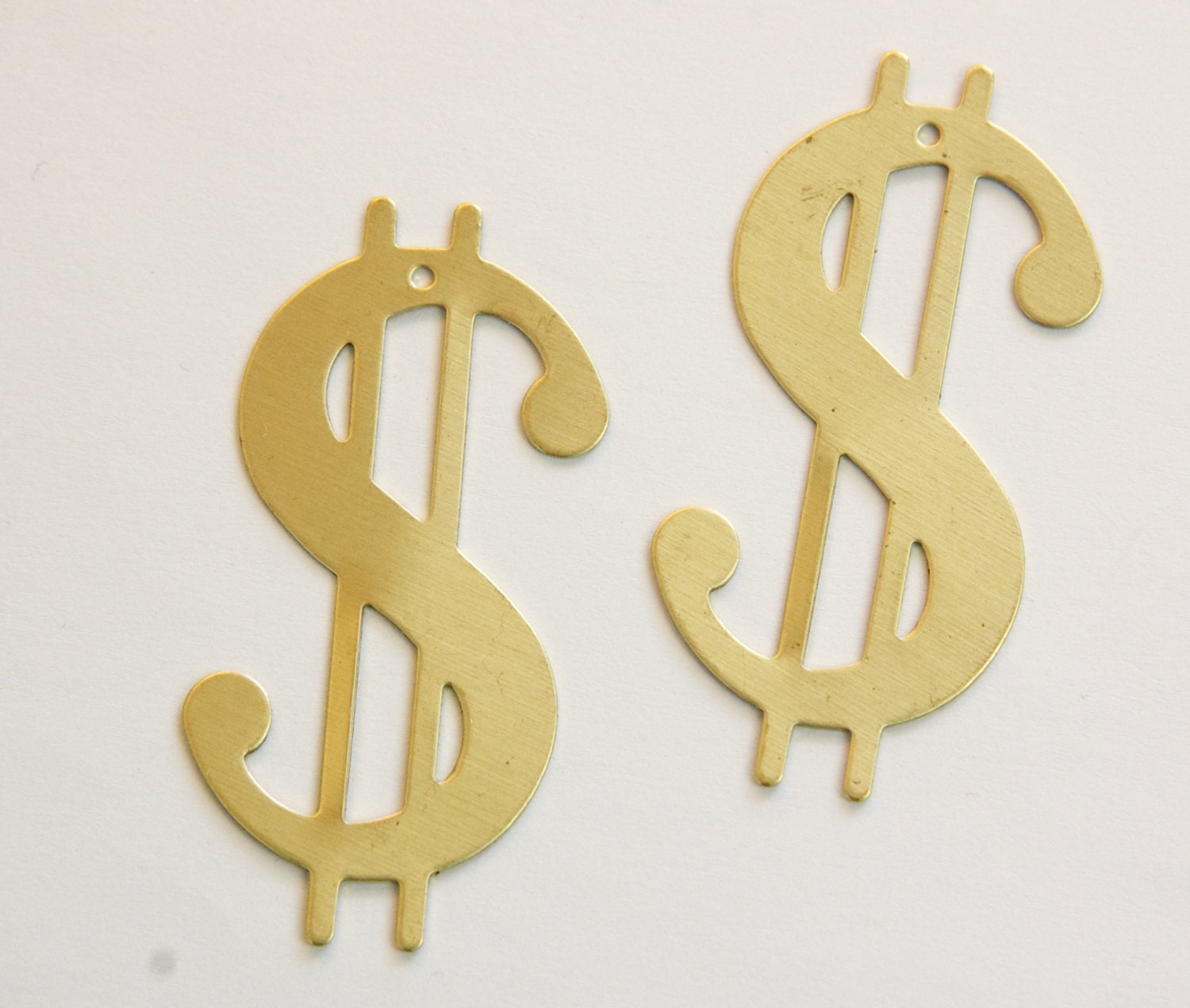 1 Hole Raw Brass Dollar Sign Symbol Pendant Lg (2) pnd163B
