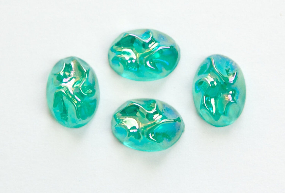 Vintage Peridot AB Rippled Top Acrylic Cabochons 14x10mm cab577S