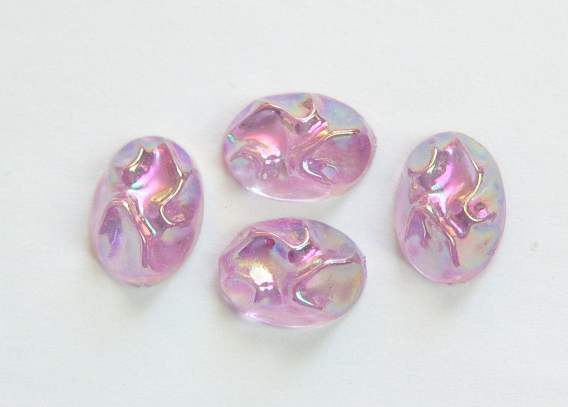 Vintage Light Purple AB Rippled Top Acrylic Cabochons 14x10mm cab577T