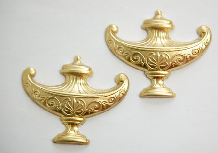Aladdin or Genie Lamp Urn Raw Brass Stampings (2) mtl343