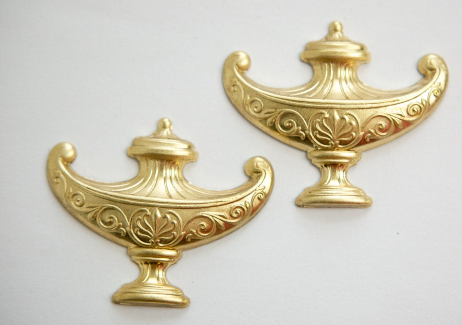 Aladdin or Genie Lamp Urn Raw Brass Stampings (2) mtl343