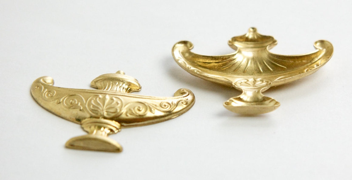 Aladdin or Genie Lamp Urn Raw Brass Stampings (2) mtl343