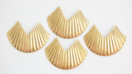 2 Hole Raw Brass Dapped Ribbed Rounded V Connector Pendant (4) mtl390B