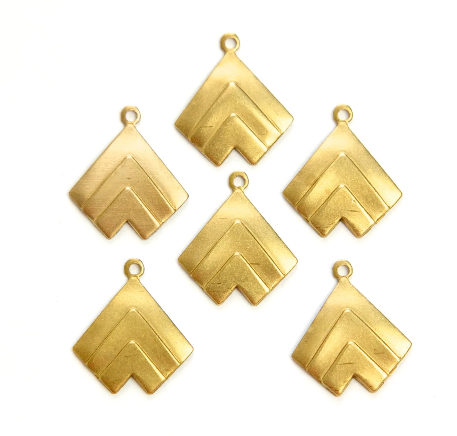 1 Loop Raw Brass Layered V Charm Pendant with Loop (6) mtl391A