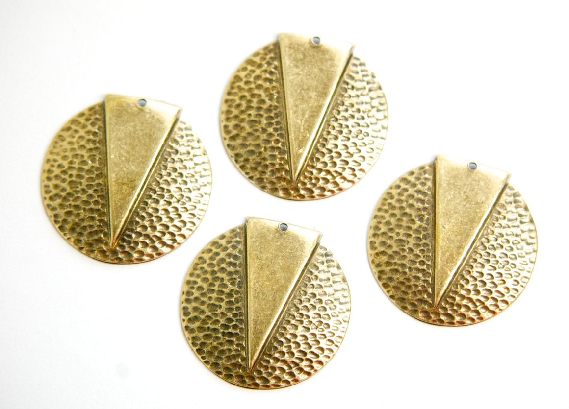 1 Hole Brass Ox Hammered Circle with Triangle Pendant (4) mtl371C