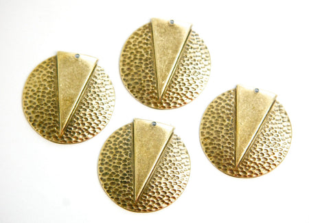 1 Hole Brass Ox Hammered Circle with Triangle Pendant (4) mtl371C
