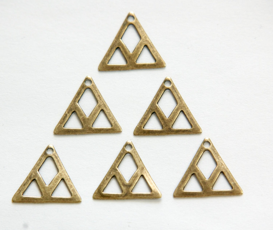 1 Hole Brass Ox Cut Out Design Triangle Charm Drops (6) mtl214C