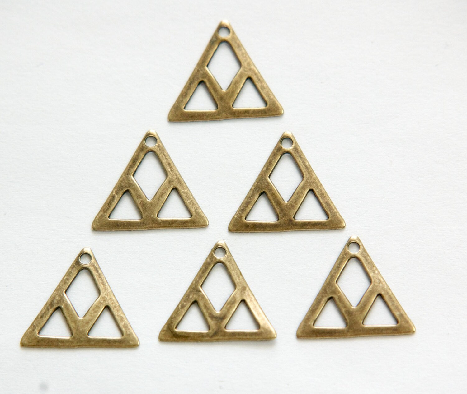 1 Hole Brass Ox Cut Out Design Triangle Charm Drops (6) mtl214C