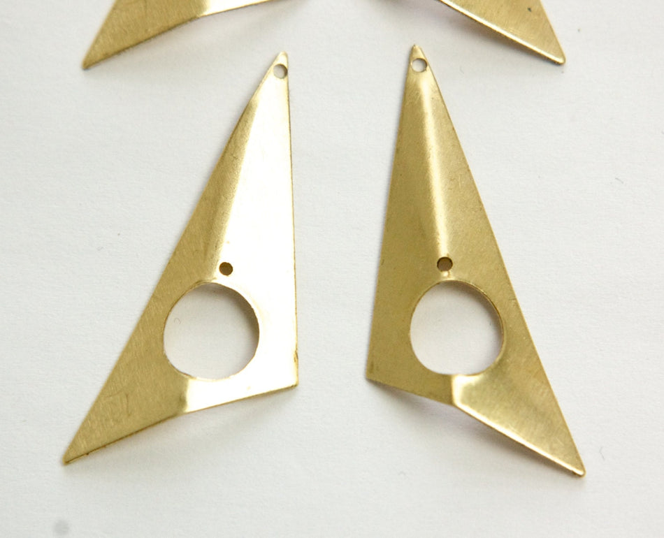 2 Hole Raw Brass Pinched Left and Right Angled Triangle Pendant Findings (4) mtl382A