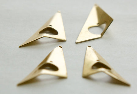 2 Hole Raw Brass Pinched Left and Right Angled Triangle Pendant Findings (4) mtl382A