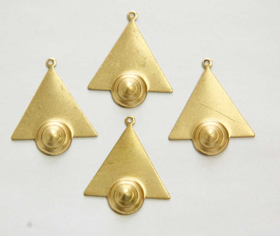 1 Loop Raw Brass Triangle Drops Charms with Raised Cone Details (6) mtl066D