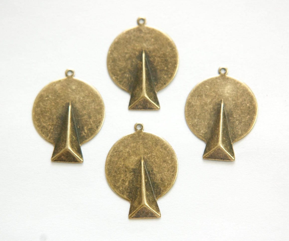 1 Loop Brass Ox Circle with Triangle Drops Charms 27x20mm (6) mtl066E
